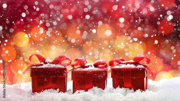Obraz Festive Red Christmas Gift Boxes