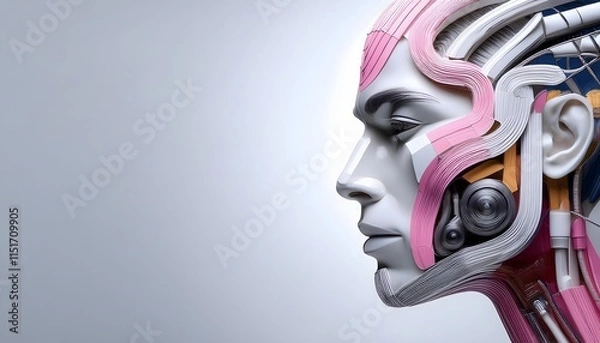 Fototapeta Future Consumer and technology concept: AI-generated art, machine and human creativity fusion.