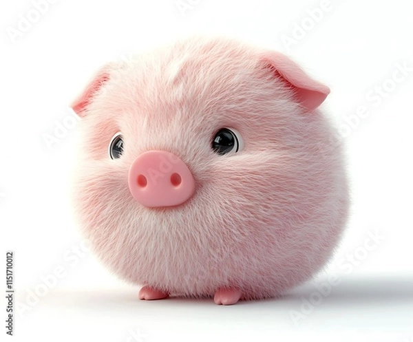 Obraz Adorable fluffy pink piglet, cartoon style, isolated on white background.