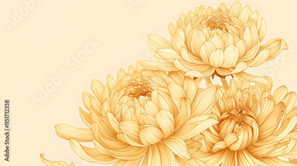 Obraz Delicate Line Art of Golden Chrysanthemums
