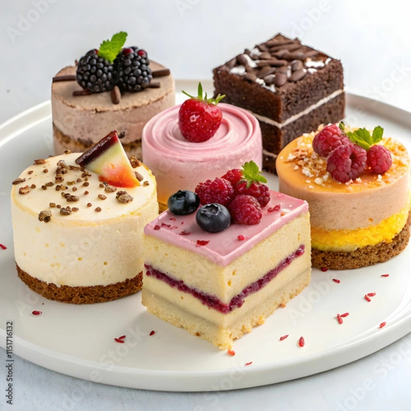 Fototapeta Pieces of cake are sliced portions of cake, typically served for dessert