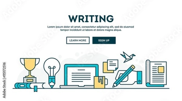 Obraz Writing, colorful concept header, flat design thin line style
