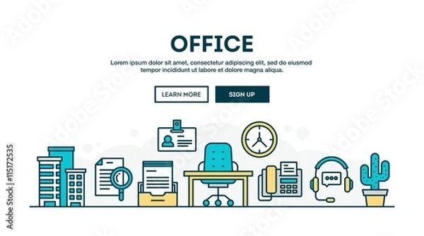 Obraz Office, colorful concept header, flat design thin line style