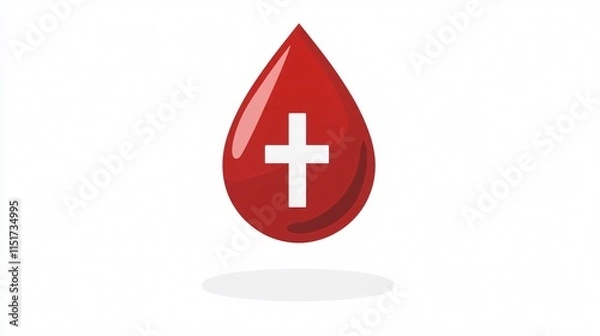 Obraz Blood Drop with Cross Icon: Professional 2D Flat Vector Illustration