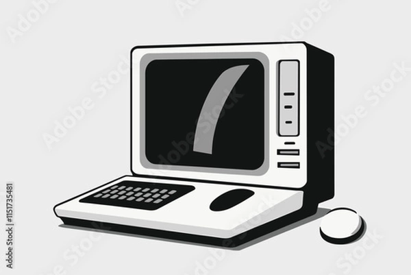 Fototapeta A simple vector icon of a desktop computer in black on a grey background with no shading or detailed