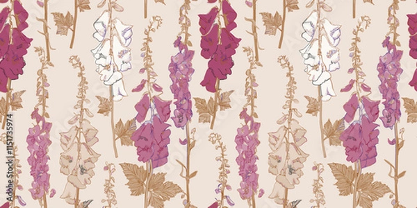 Fototapeta Abstract Flowers, Flora, Handmade arrangements in seamless vector repeat, ideal for trendy shirts, dupatta prints, and gift wrapping.