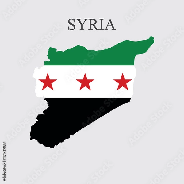 Obraz Vector of Syria Flag on Syria Map.