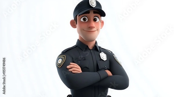 Fototapeta Police officer character animated scene cartoon style friendly vibe
