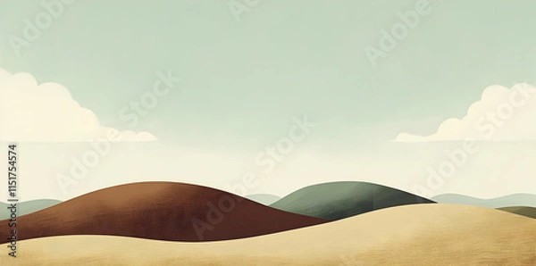 Fototapeta A minimalist landscape featuring rolling hills in soft colors under a light sky.