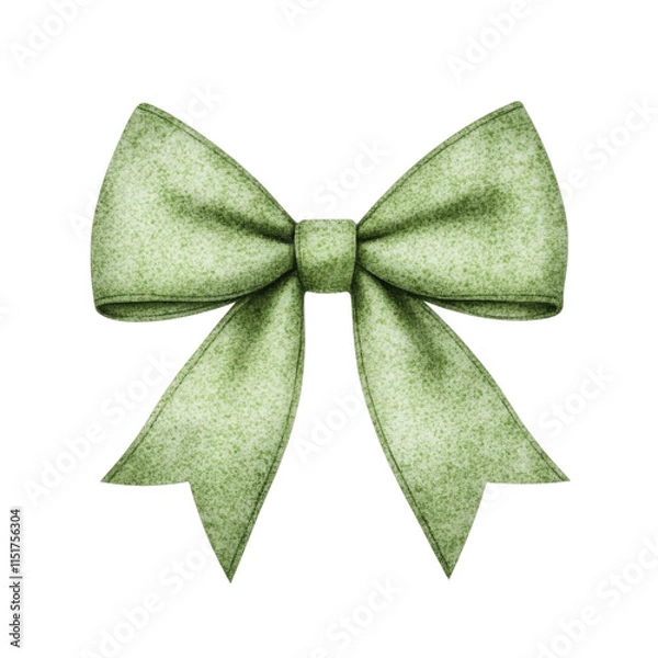 Fototapeta textured green bow with hyperrealistic watercolor style, featuring soft shading and intricate details