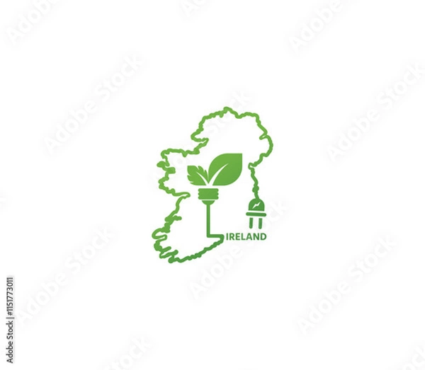 Fototapeta Eco-friendly Ireland map symbolizing renewable energy and sustainability for green projects and initiatives.