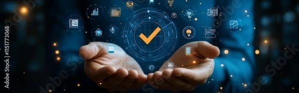 Fototapeta Digital quality assurance icon with checkmark