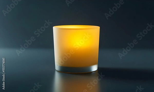 Obraz A glowing candle in a frosted glass holder, creating a warm ambiance.