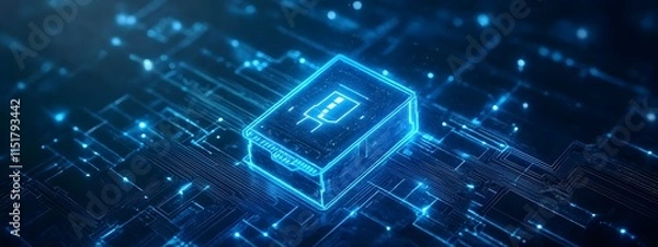 Obraz Futuristic illustration of battery technology with digital circuit patterns and a blue glow