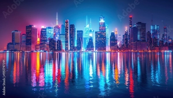 Fototapeta Vibrant Skyline with Reflections in Water
