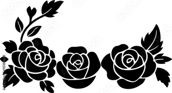 Obraz silhouette black rose flower decoration vector illustration background