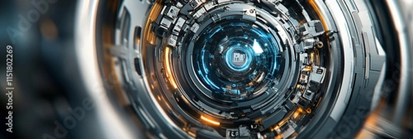 Obraz Futuristic Tech Core,  A Circular Machine System Illuminates Brightly with Advanced Technology