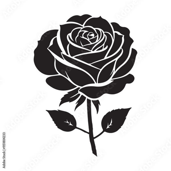 Obraz Rose one color vector logo, emblem or icon for company branding. Decorative flower silhouette.