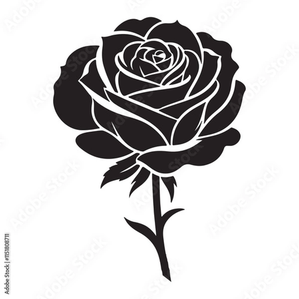 Obraz Rose one color vector logo, emblem or icon for company branding. Decorative flower silhouette.