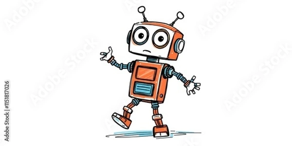 Fototapeta A cheerful robot dances joyfully, showcasing its quirky moves and energetic personality. The lively atmosphere is filled with excitement and anticipation from the audience