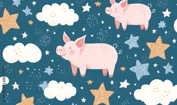 Obraz Picture of cute pig, pork, processed food, photograph or illustrator for advertising