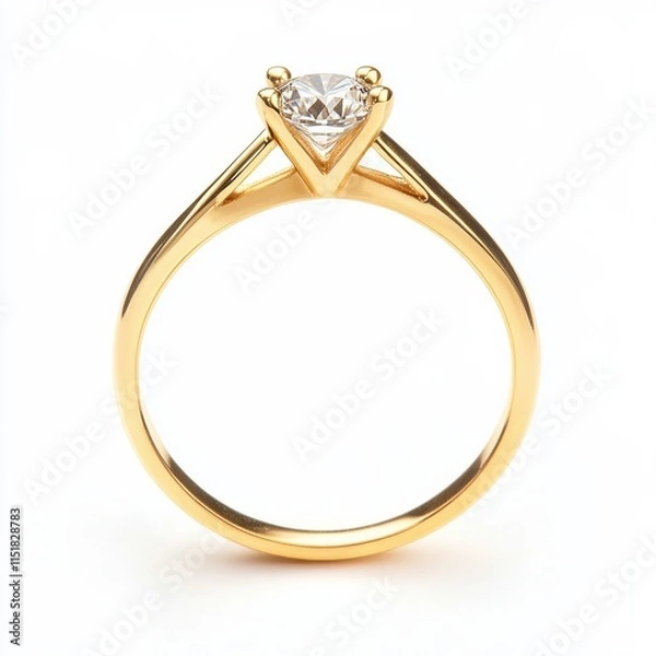 Fototapeta Elegant gold diamond engagement ring with solitaire setting