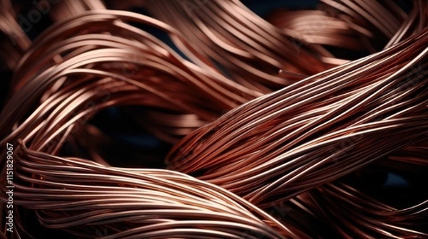 Fototapeta A mesmerizing shot of bundled copper wires, focusing on the fine details of their texture and the deep, earthy tones of the polished metal