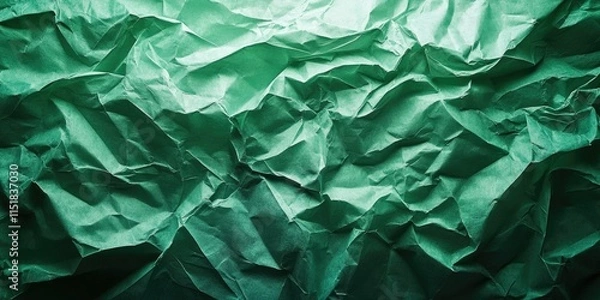 Fototapeta A backdrop of green tissue paper is lit with low key lighting, creating a dramatic and moody effect that emphasizes the texture and color of the paper.