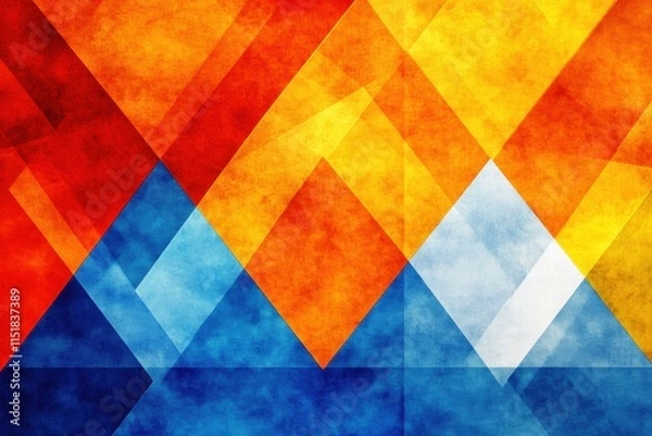 Fototapeta Abstract Geometric Background with Blue, Orange, and Yellow Triangles