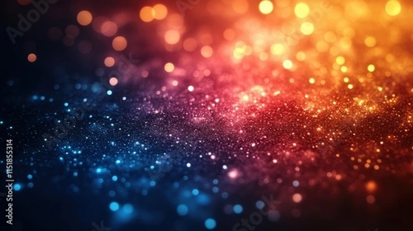 Fototapeta Abstract background with colorful glowing particles and bokeh effect. (1)