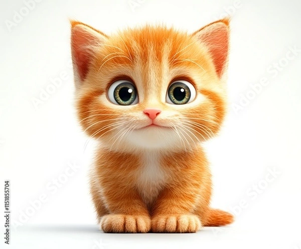 Obraz Adorable orange kitten, cartoon style, sitting.