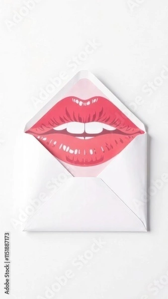Fototapeta a white envelope with kisses flying in the air