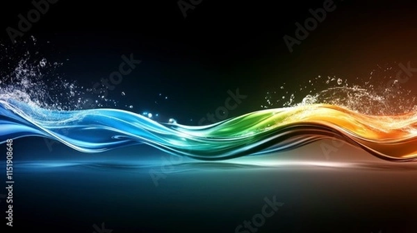Fototapeta Abstract wave design with colorful splashes representing fluidity and movement.