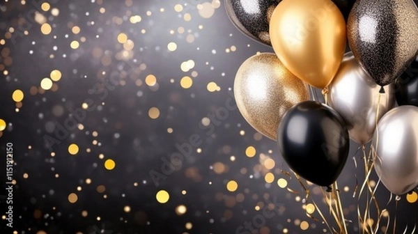Obraz Elegant Gold and Black Balloons with Bokeh Background.