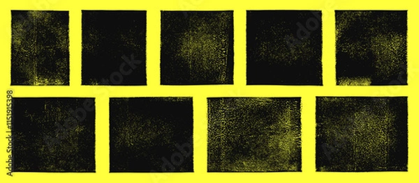 Fototapeta Grungy linocut, relief printing textures collection. Rough textured squares, rectangles of various width. Paint roller stains, lino ink grunge text box templates. Artistic textured backgrounds set