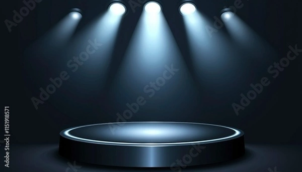 Fototapeta Illuminated Platform Under Spotlights A Dark Setting