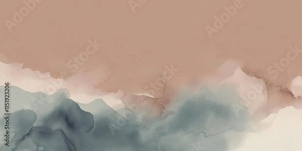 Fototapeta Abstract Watercolor Wall Art with PANTONE 17-1230 Mocha Mousse Tones