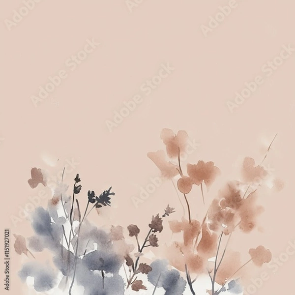 Fototapeta Abstract Watercolor Wall Art with PANTONE 17-1230 Mocha Mousse Tones
