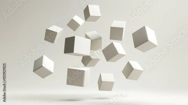 Fototapeta Abstract 3D Rendering: White Cubes in Motion