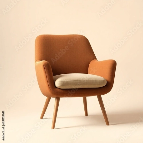 Obraz An image of an armchair rendered in natural earth tones, featuring browns, beiges, and muted colors