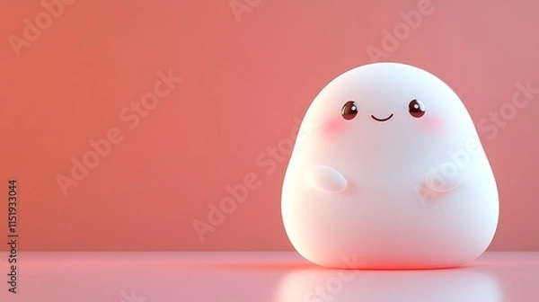 Fototapeta Adorable smiling white blob character on pink background