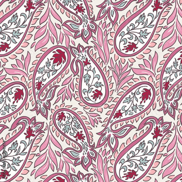Obraz Red and Pink Hand Drawn Paisley Pattern Design