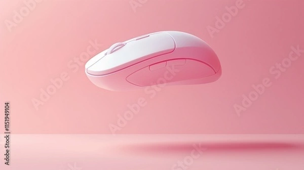 Fototapeta Wireless mouse balancing with pink background