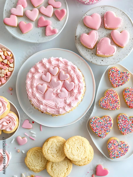 Obraz A delightful assortment of heart-themed desserts, perfect for celebrations or special occasions.