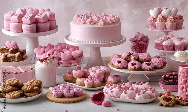 Obraz A delightful display of pink-themed desserts for a celebration or special occasion.
