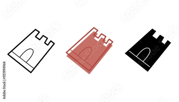 Fototapeta A small set with sandbox mold in the shape of a castle in different colors. Clip art for your projects.