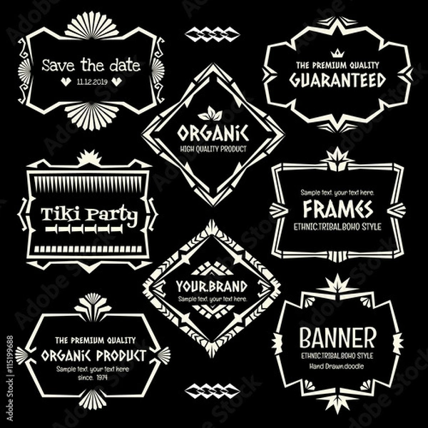 Fototapeta Doodle vector frame set.Ethnic Tribal  style frame collection.