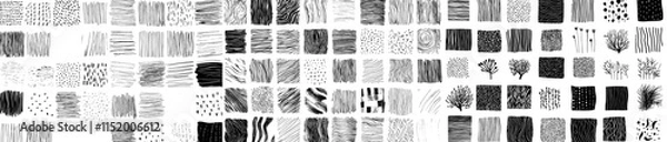 Fototapeta Hand-drawn crosshatching. Squares drawn with a hatching technique, geometric shapes with crosshatch strokes, and simple doodle sketch design elements. A modern, isolated set.