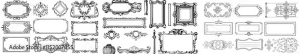 Fototapeta Retro calligraphy frames. Elegant ornamental borders with floral filigree, ideal for certificate templates. A set of isolated modern decorative Victorian dividers.