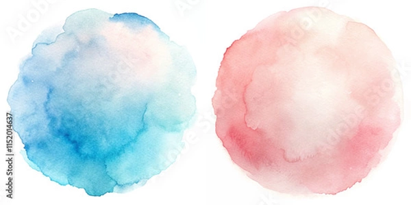 Fototapeta Delicate watercolor circles in blue and pink evoke a calming and artistic atmosphere.